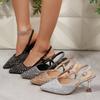 Sandalias de Tacón Alto con Punta Fina, Tacón de Aguja, Lentejuelas, Espalda Abierta y Tira Única para Mujer - Zapatos Estilo Elegante Socialité de Verano