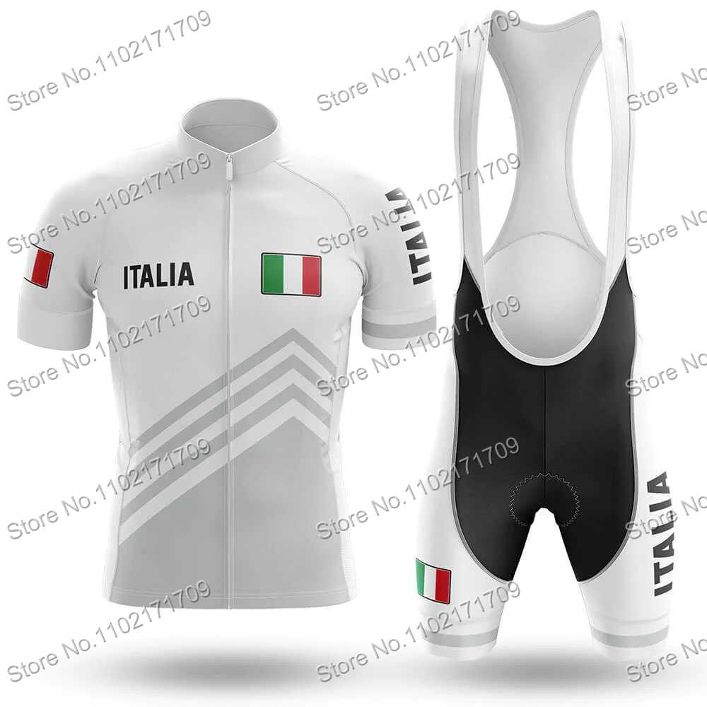 Set Maglia Ciclismo Classica Squadra Italia Uomo Donna Bandiera Italia Abbigliamento Ciclismo Bianco Verde Nero Maglia Bici da Strada Completo MTB Ropa