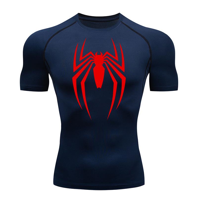 Maglietta da corsa estiva da uomo a maniche corte, maglietta a compressione da palestra, top sportivo, bianco e nero, asciugatura rapida, traspirante, abbigliamento fitness MMA