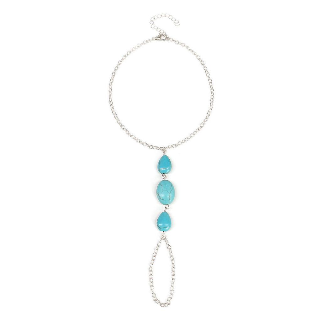 European, American, Retro Style, Water Drop Turquoise Oval Turquoise Beaded Handmade Finger Anklet
