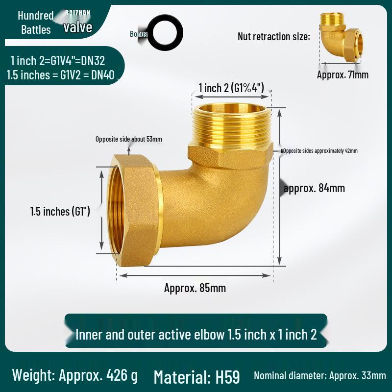 Brass Elbow: Inner/Outer Thread, Single-Sided, High Flow, Equal/Unequal Dia. 4/6-Point Copper Pipe Fitting