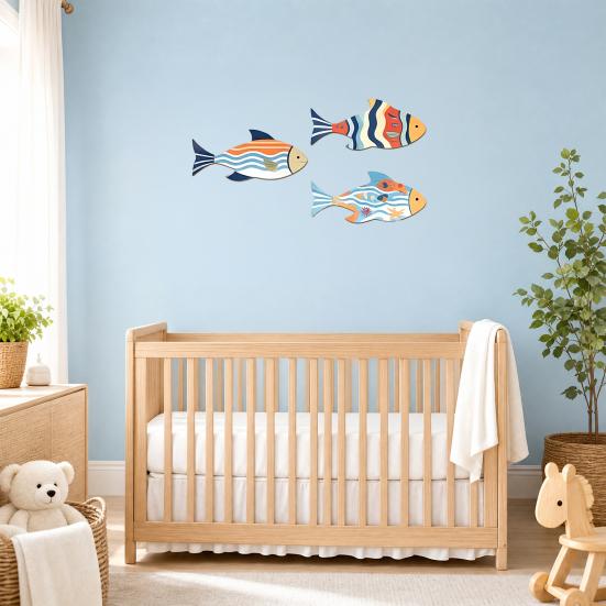 3 Pcs Vintage Beach Wooden Fish Wall Decor, Nautical School of Fish Coastal Wall Art, Summer Lake House Hanging Wall Sculpture