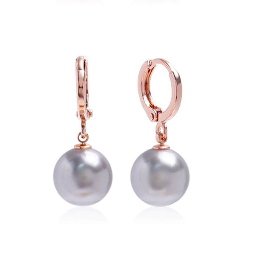 E485 10mm Light Gray Pearl Rose Gold One-Touch Earrings