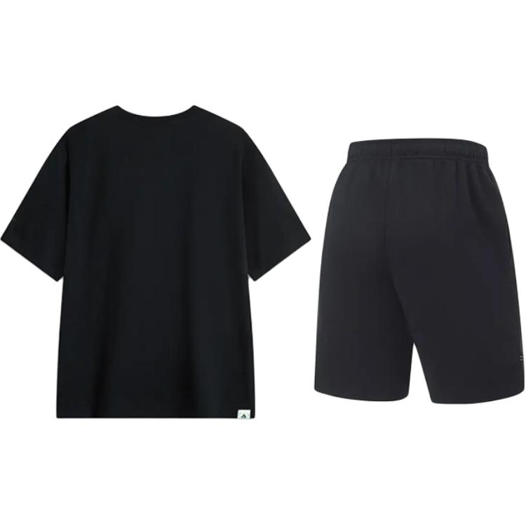 Li-Ning Letter Print Round Neck Pullover Short Sleeve T-Shirt Comfortable Simple Versatile Shorts Casual Sports Suit AHSVD61-2+AKST543-3