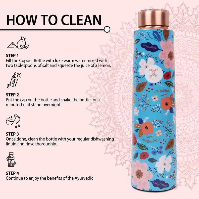 Copper Water Bottle - Joint Less, Leak Proof, Multi Colored Design Colored Design, Leakproof, Ideal for Active Lifestyles - (900ml)
