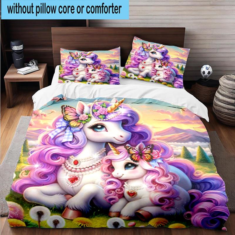 Magical Unicorn Fantasy 3pcs Bedding,Including 1pc Duvet Cover And 2pcs Pillowcases Perfect for Christmas,Ideal for Bedroom, Dormitory