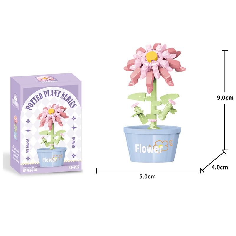 Creative Immortal Flowers Building Block Succulent Pot Ornament Kids Birthday Gift Casual Puzzle Toy