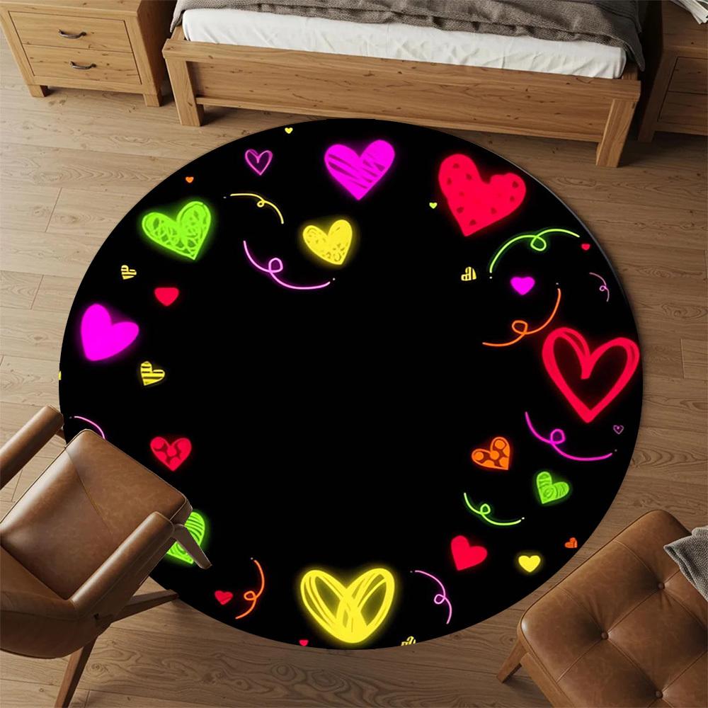 1pc Heart Circle Round Chair mat Area Rug - Non-Slip, Floor Mat for Office, Bedroom, home decor Christmas Gift p0811081