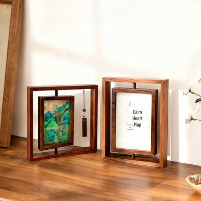 Double-Sided Rotating Transparent 7-Inch Wooden Photo Frame for Tabletop Display