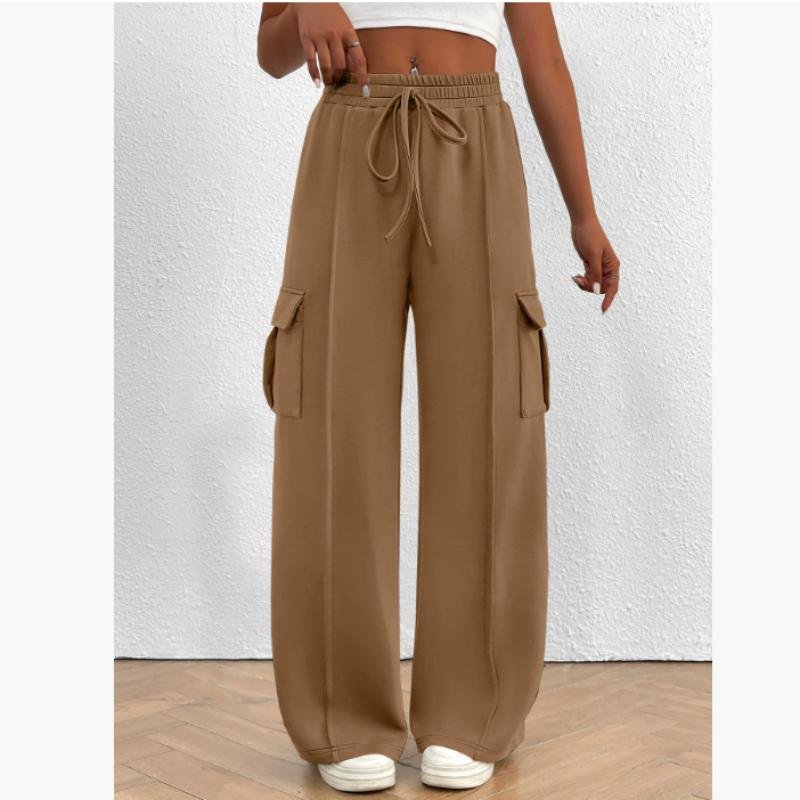 Damen Cargo Hose Mode Lässig Hohe Taille Taschen Hose Einfarbig Kordelzug Jogginghose Locker Gerade Hose Streetwear
