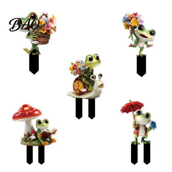 Healing Frog Decoration Cartoon Garden Stake, 2D Acrylic Cute Decoration, Waterproof Stake Outdoor Yard Art for Lawn Flower Bed Planter Decor