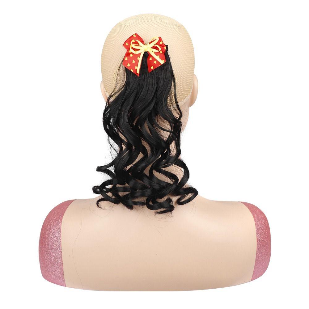 

Princess Fluffy Sweet Girls Bow Ponytail Children Curly Ponytail Wig Hair Extensions Heat Resistant 1pcs-3