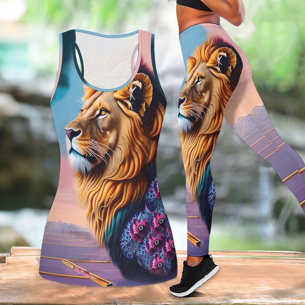 Animal Printed Yoga Outfit for Women Fashion Workout Leggings Fitness Sports Casual Yoga Set Sports Suit