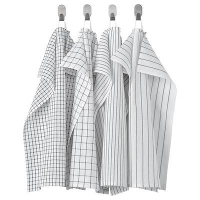 Set of Kitchen Towels (4 Things), RINNIG Tea Towel White/Dark grey/Patterned Set,