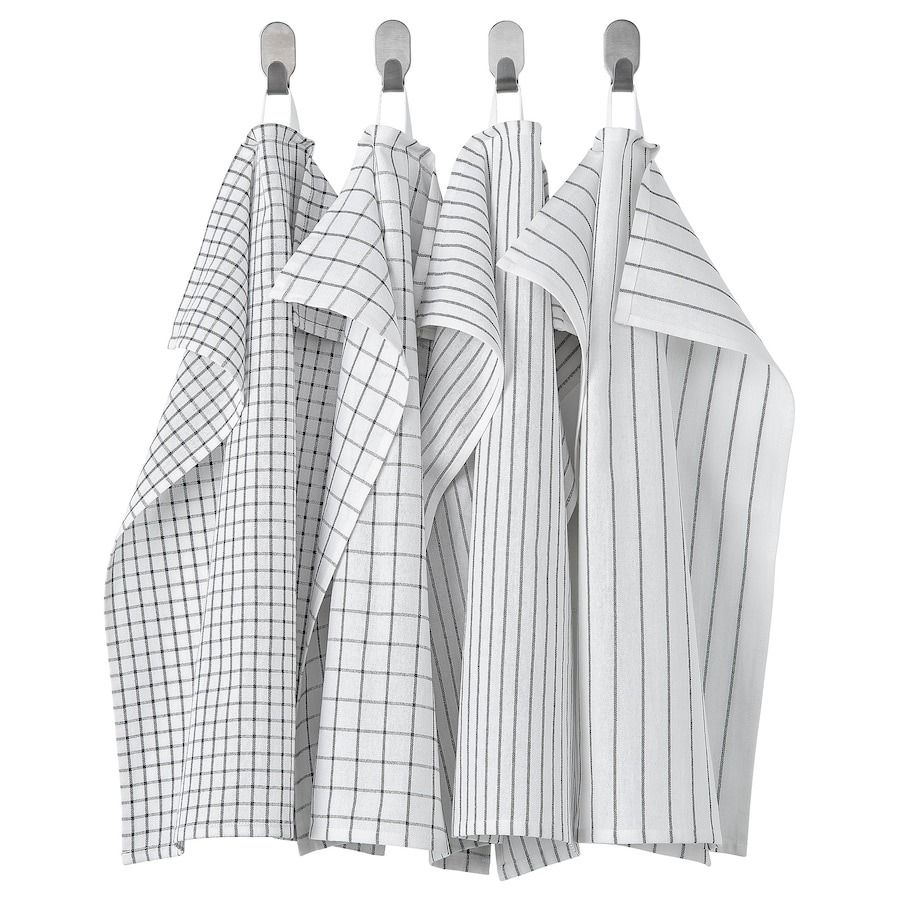 

Набор кухонных полотенец (4 шт), RINNIG Tea Towel White/Dark grey/Patterned Set, IKEA