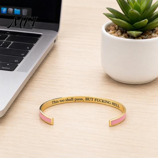 Bracciale Promemoria Resilienza Questo Passerà Anche Questo Bracciale a Manetta con Mantra, Messaggio Nascosto Inciso Elegante Accessorio di Incoraggiamento Ispirazionale