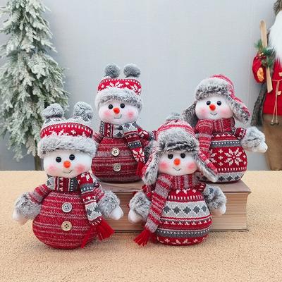 Cross-border Popular Red Knitted Fabric Snowman Doll Doll Ornament Window Arrangement Counter Christmas Decorations
