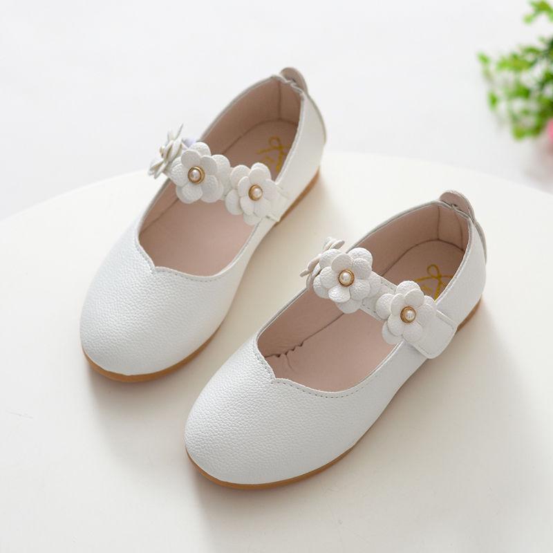 Kids' Leather Princess Shoes - Sizes 3-6: White & Black