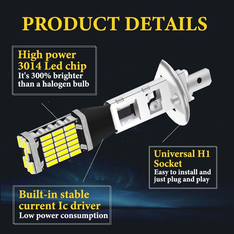 2PCS LED Fog Light H1 LED H3 LED 4014 Chips 45SMD Lamps Bulb Lens 12V Car Bulb Lamps Super Bright Driving DRL Auto Lamp