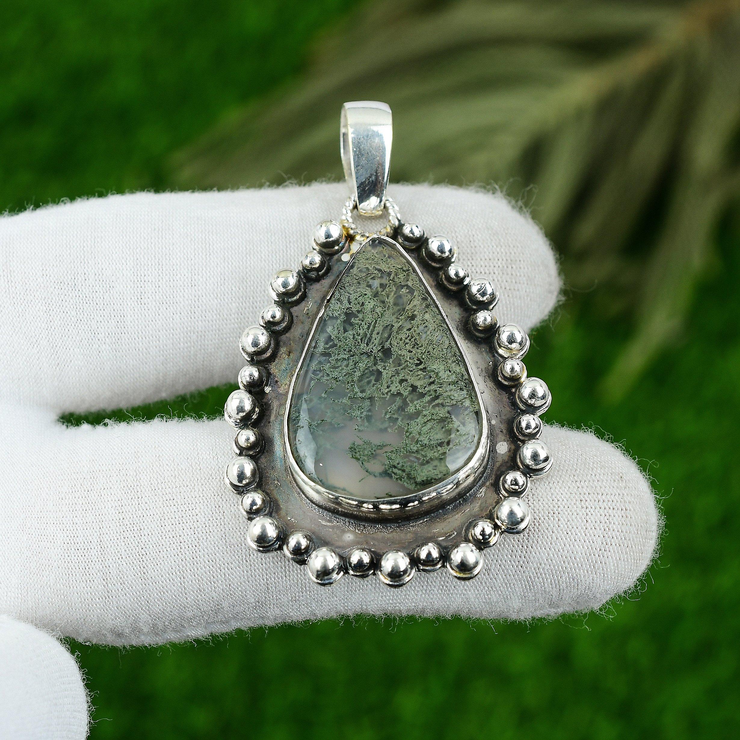 

Подарок для женщин Подвеска Серебро 925 пробы Натуральный Солнечный Моховой Агат Самоцвет