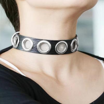 Personalized Fashion Punk Style Simple and Unique O-circle, Black PU Leather Simple Women's Neck Necklace