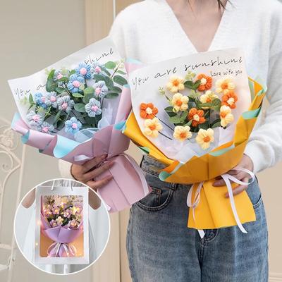 Künstliche Blumenstrauß Häkelblume mit Lichtern Hochzeitsgastgeschenk Abschlussstrauß Geschenk zum Lehrertag Weihnachtsdeko