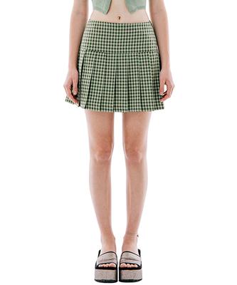 Leoninghai Check Pleated Mini Skirt [Green]