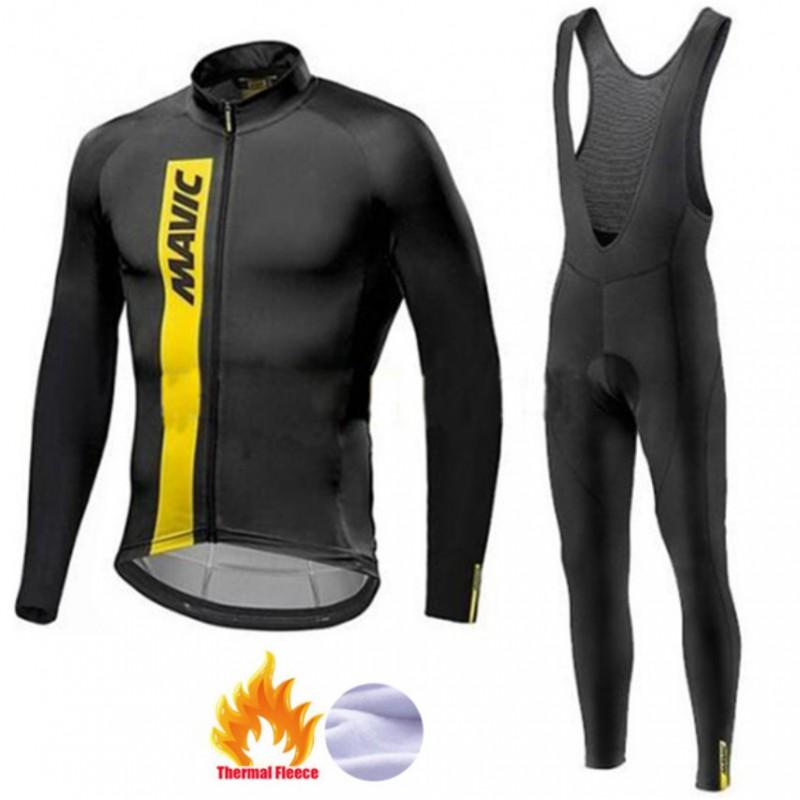 Thermal Long Sleeve Cycling Jersey Bib Tights Set Road Bike Riding Winter Warm Fleece-Lined Performance Gear