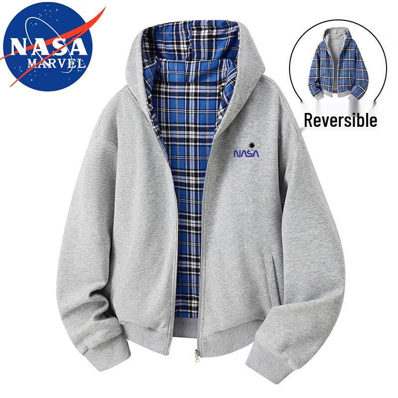 

Men s NASA Marvel Reversible Plaid Hooded Jacket M