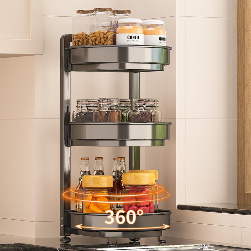 Rotating Kitchen Spice Rack - All-in-One Countertop Storage for Oil, Salt, Soy Sauce, & Vinegar