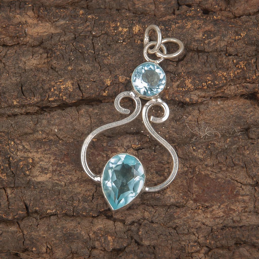 Sky Blue Topaz Gemstone Pendant, Handmade Gorgeous Jewelry, 925 Solid Sterling Silver Jewelry, Bohemian Pendant For Wedding Gift