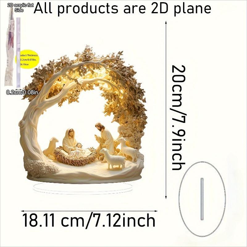 2D Flat Bohemian Style Acrylic Christmas SceneTabletop Decoration, Mary, Joseph, Baby and Shepherds and Animals, Suitable for wall decoration, porch,