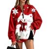 Women's Christmas Print Flannel Quarter-Zip Pullover Sweatshirt with No Pockets for Holiday Casual Wear