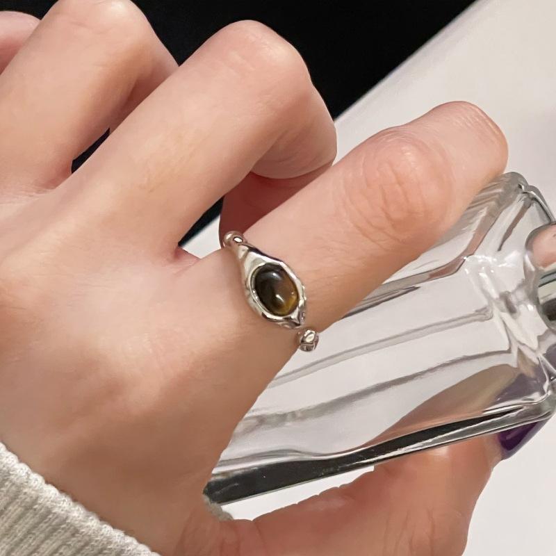New Tiger'S Eye Stone Ring Opening Adjustable Accessories Niche Design Advanced Sense Index Finger Ring Women