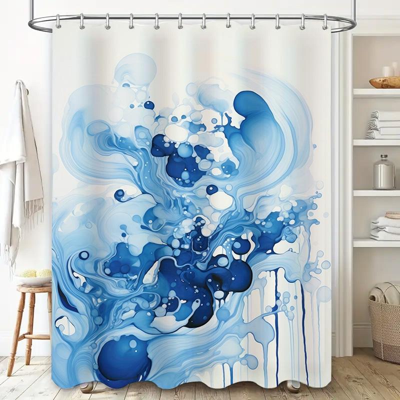 Blue Ink Splash Shower Curtain Bathroom Decor Waterproof Fabric 3D Printing Home Decoration for Kids Bathrooms