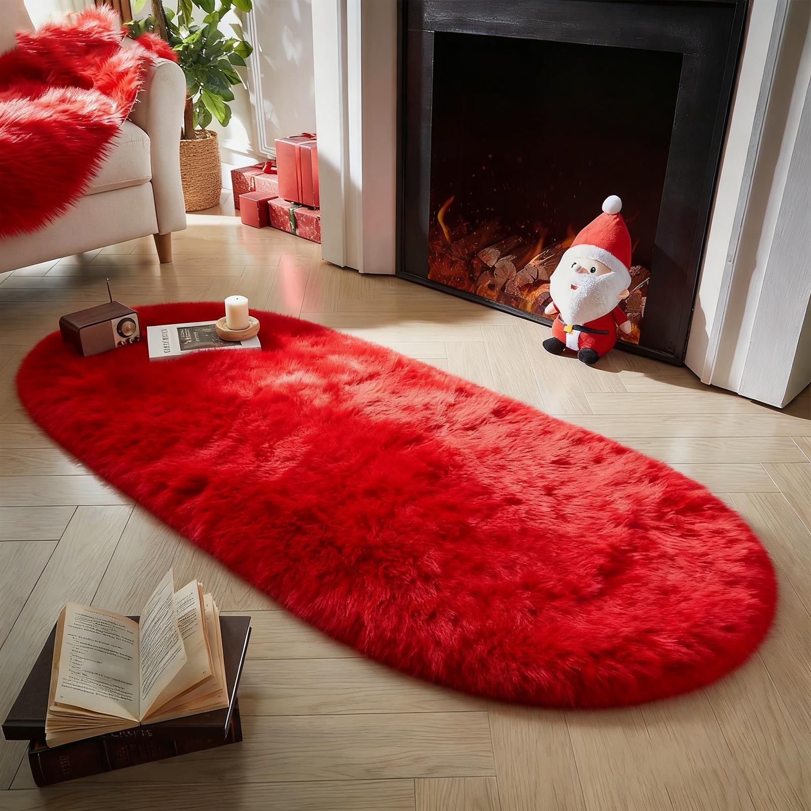 

Oval Faux Wool Carpet Ultra Soft imitation sheepskin Plush Shaggy Area Rug for Living Room Kids Bedroom Floor Mat Home Decor 50x80cm 19.7x31in красный