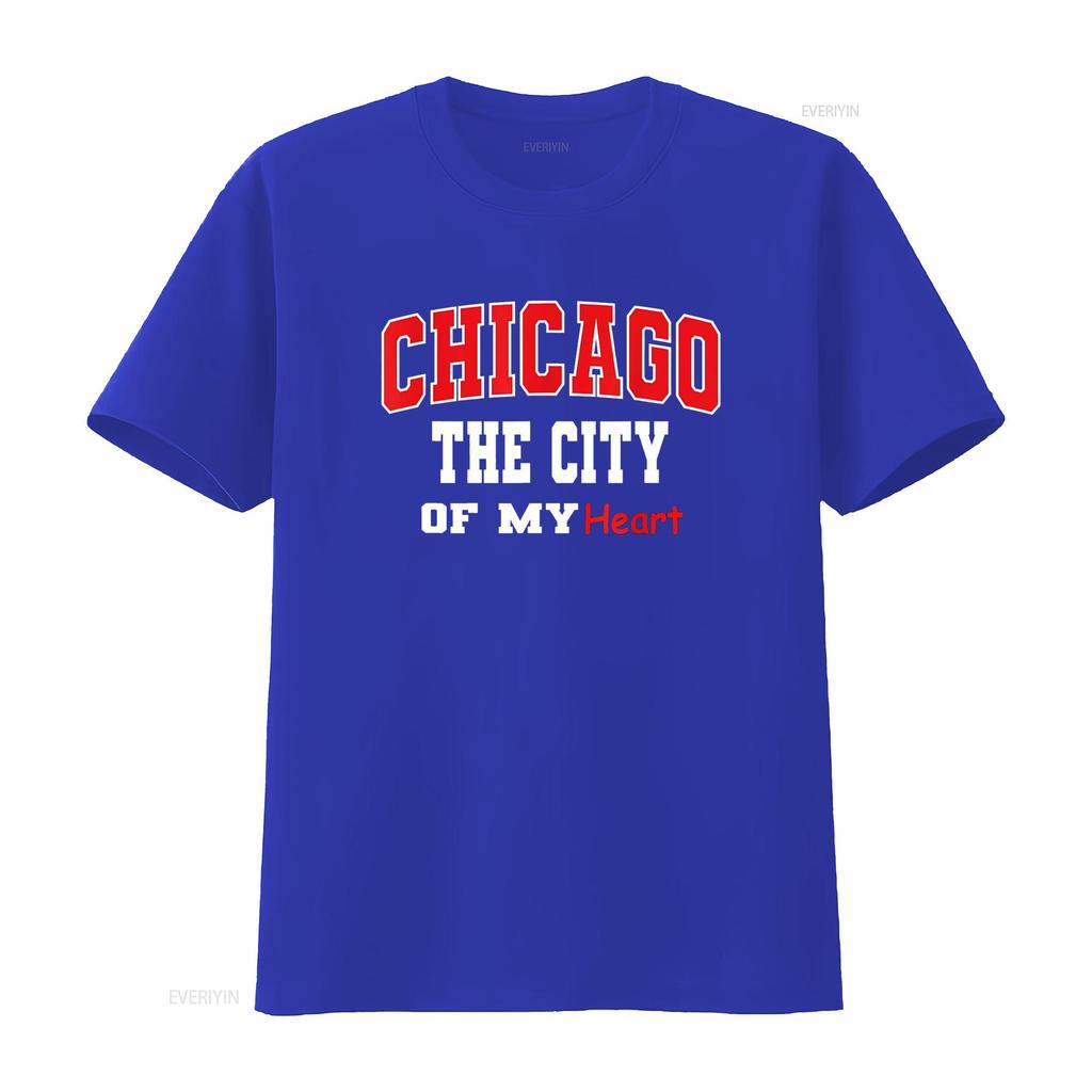 Chicago City of My Heart Men Women Outfit T Shirt Vintage Washed Homme Slightly Casual Streetwear Comfortable Stylish Fashion