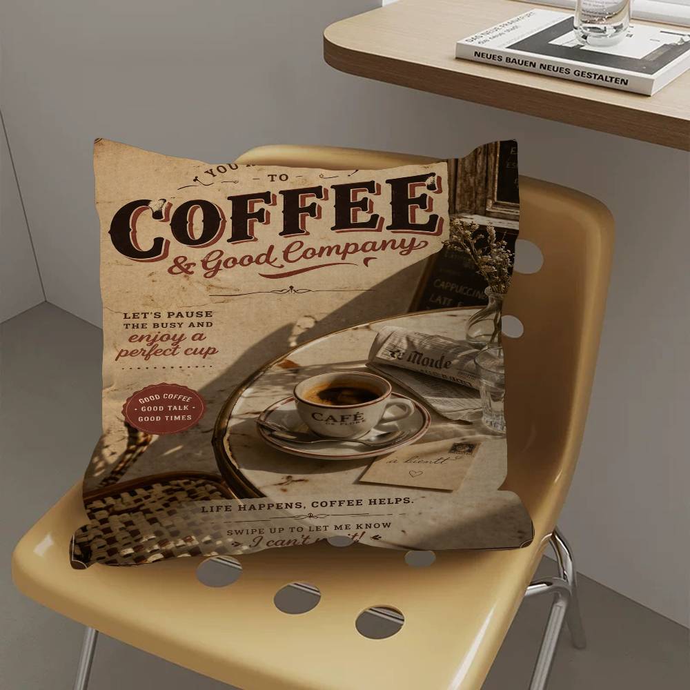 Coffee Shop City Bakery Illustration pillow cover sofa cushion cover home room decoration children gift