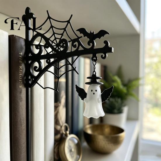 Black Metal Stand Decor Library Lantern, Mini Decorative Bookshelf Lamp, Spooky Pumpkin Ghost Hat Reading Nook Halloween Lanterns LED Nightlight,