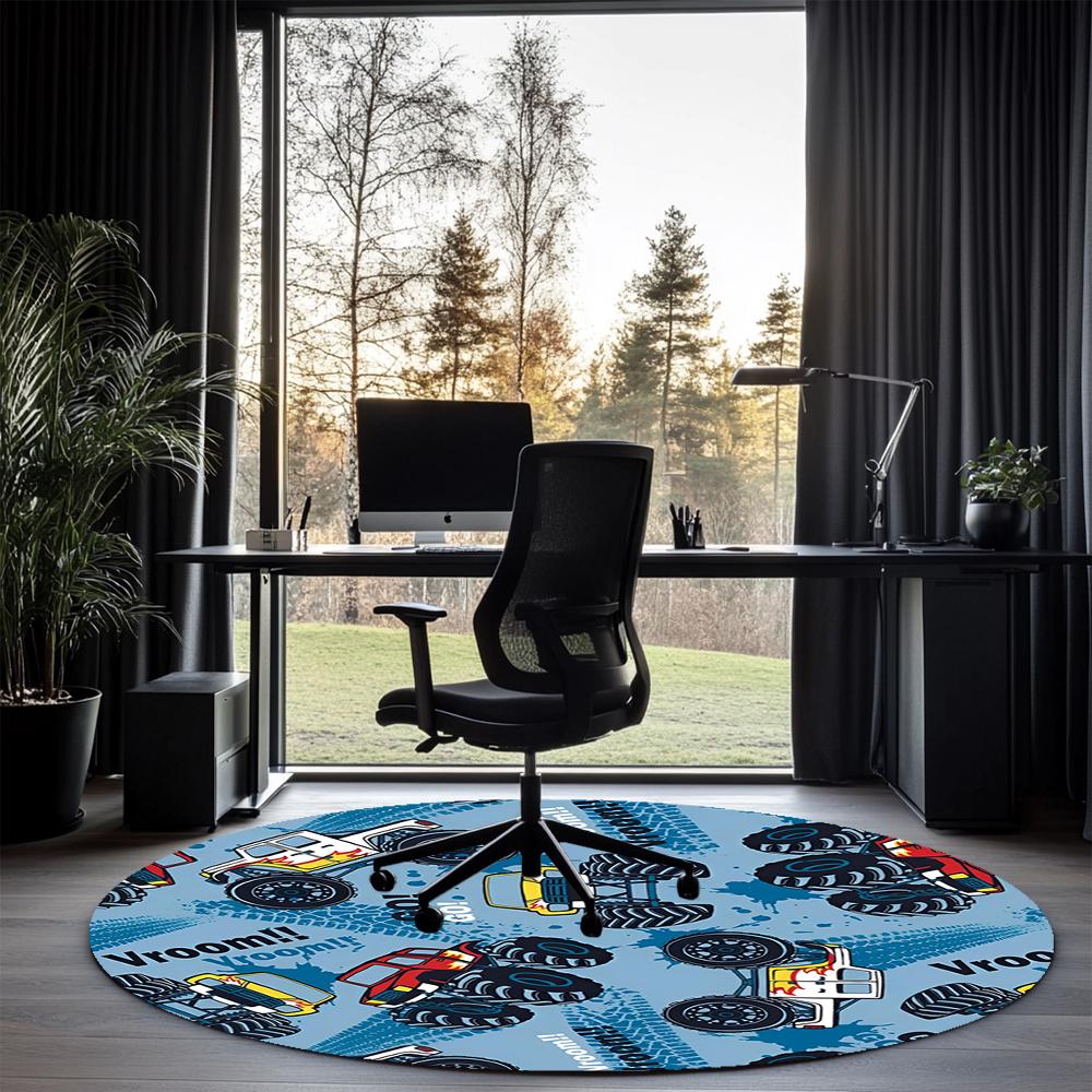 Truck Printed Round Rug Carpet Chair Rug Area Rug Entryway Doormats,for Office Chair Living Room Bedroom Kitchen Room.