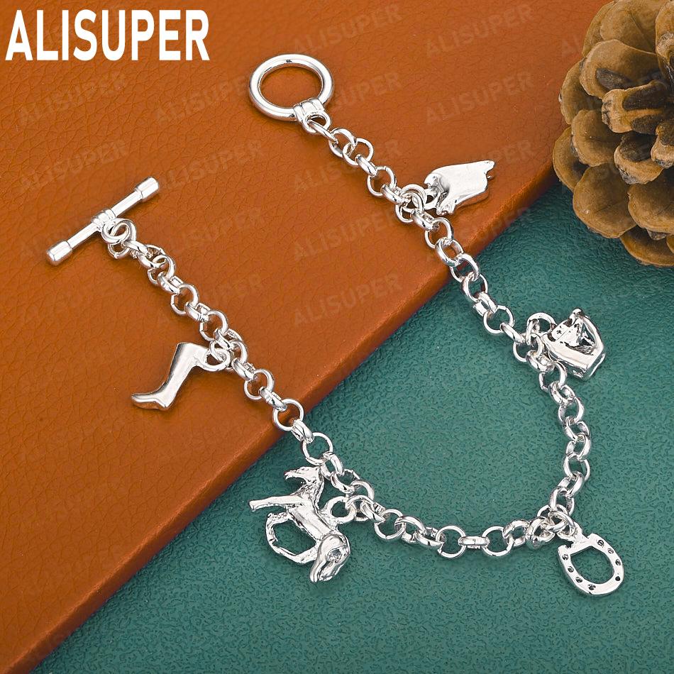 925 Sterling Silver Fashion Element Side Chain Charm Bracelet - Exquisite Gift Jewelry 20CM