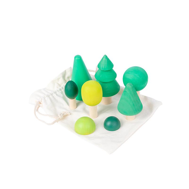 Four Elements Little Tree House Coral Wooden Stackable Building Blocks for Children's Pretend Play
