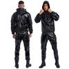Unisex garnitur do sauny z PVC z długim rękawem, na zamek błyskawiczny, z kapturem, ściągaczem, kurtka, topy, spodnie, do ćwiczeń, treningu
