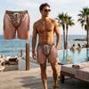 Men Funny Prank Leopard Fake Butt Beach Shorts Novelty 3D Print Quick‑Dry Drawstring Elastic Waist Holiday Party Swim Trunks