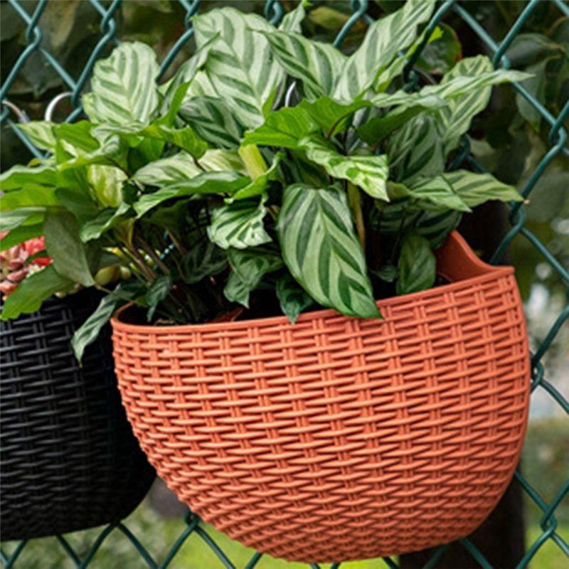 AEE4-Wall Flower Pots Wall-Mounted Flower Pots Semi-Circular Fence Flower Pots With Drainage Hooks