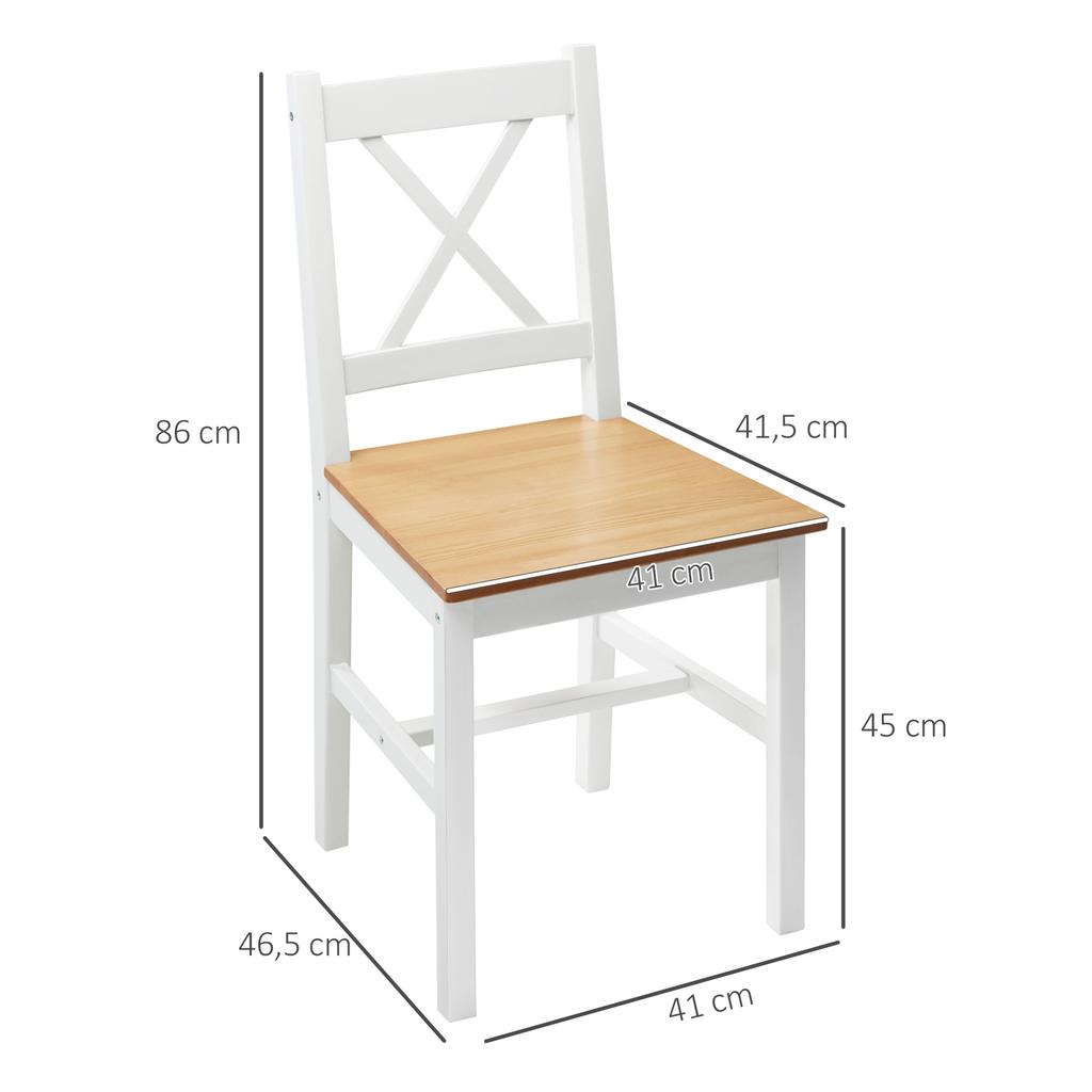 Set of 2 Dining Chairs In Solid Wood Country-Style Kitchen Chair Cross Back White and Oak