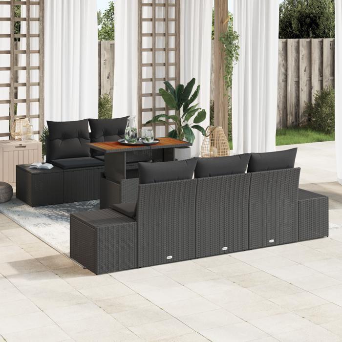 VidaXL Ensemble de canapé de jardin 6 pièces avec coussins Noir Poly Rattan 3358641
