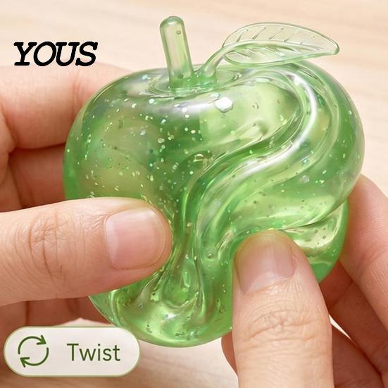 Sensory Fidget Toys for Anxiety Maltose Glitter Apple Squeeze Stress Ball, Soft TPR Slow Rising Decompression Study Toy Relief, Cute Fruit Adults Kids