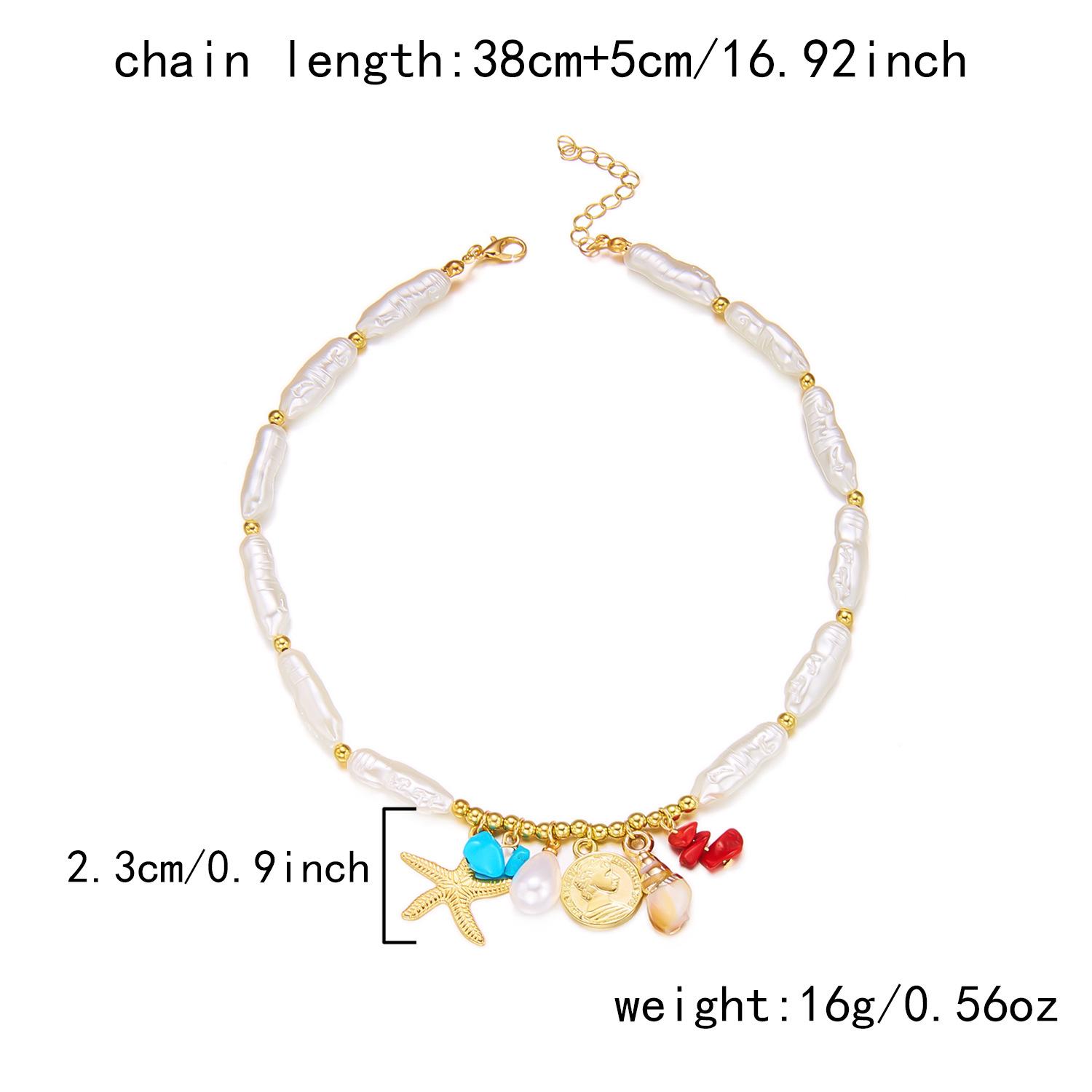 Women s Bohemian Necklace, Colorful Stone Starfish Necklace, Irregular Imitation Pearl Beaded Collarbone Chain 1