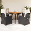 Vidaxl 5-Cz. Garden Furniture Set With Cushions, Black, Poly Rattan